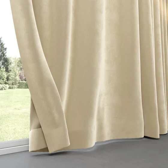 Photo of the fabric Velvelux Caramel swatch by Mokum FibreGuard. Use for Curtains, Upholstery, Accessory, Top of Bed. Style of Plain, Velvet
