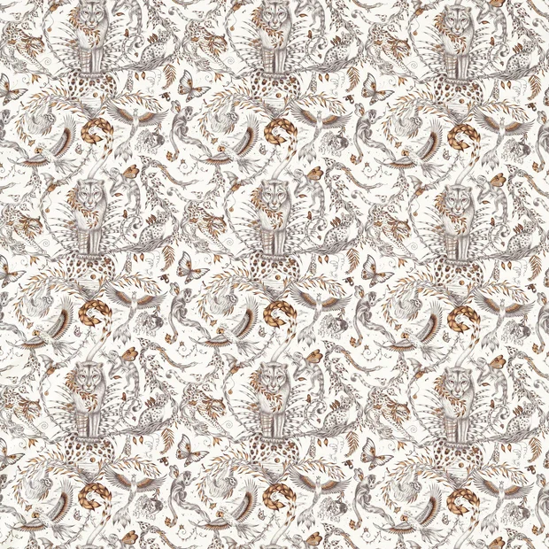 Photo of the fabric Bosque Dreams F1748 1 swatch by Clarke & Clarke. Use for Upholstery. Style of Animals And Birds, Print