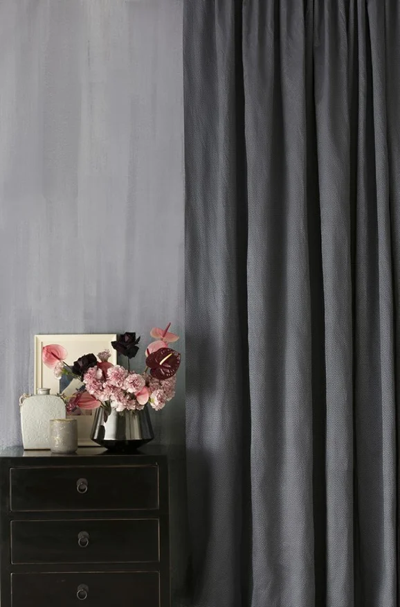 Photo of the fabric Stellar (JDG) Onyx in situ by Mokum. Use for Curtains, Accessory. Style of Geometric, Texture
