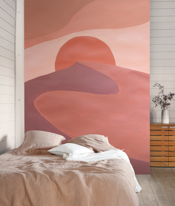 Photo of the fabric Suns. Desert Panel 10254 10254 40 44 in situ by Casadeco. Use for Wall Covering, Wall Panel/Mural