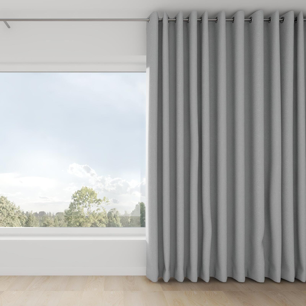 Photo of the fabric Satori Stonewash Dove Grey swatch by Mokum. Use for Curtains, Upholstery Light Duty, Accessory, Top of Bed. Style of Plain, Texture