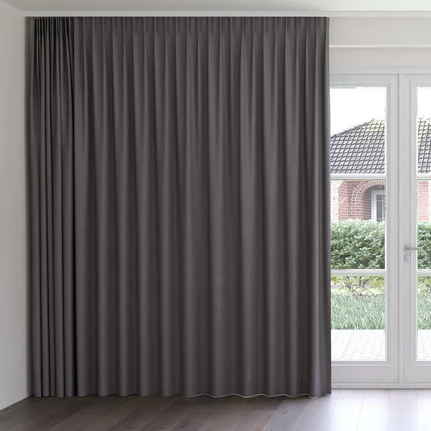 Photo of the fabric Trailblazer Steel swatch by James Dunlop FibreGuard. Use for Curtains, Upholstery, Accessory, Top of Bed. Style of Texture, Traditional