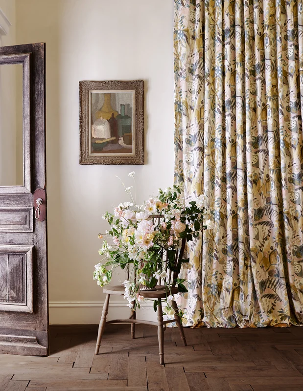 Photo of the fabric Charleston Mineral in situ by James Dunlop. Use for Curtains, Accessory. Style of Floral And Botannical