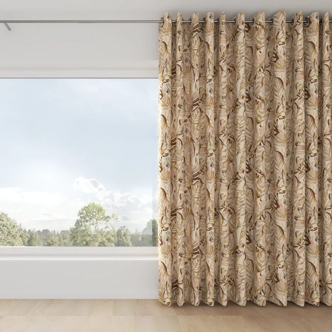 Blush colour botanical embroidered drapery in modern setting