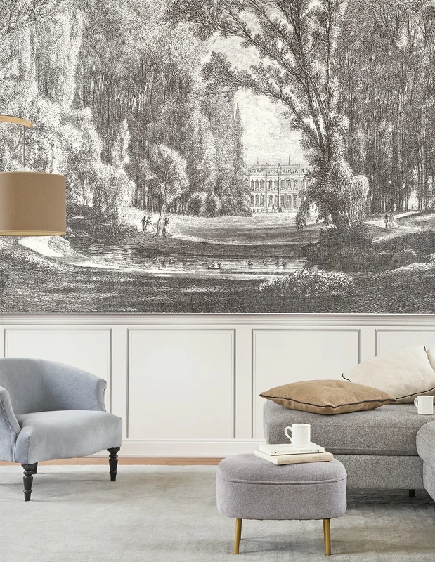 Photo of the fabric Balade Au Parc Pnl M 8798 8798 92 08 in situ by Casadeco. Use for Wall Covering