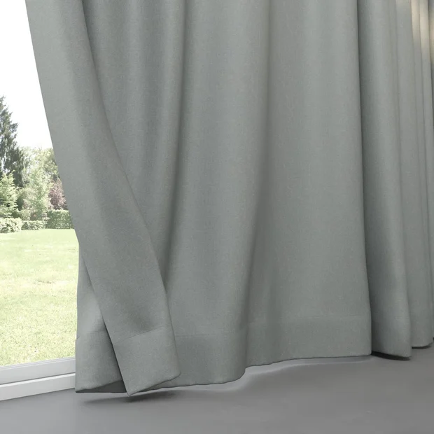 Photo of the fabric Infinite Celadon swatch by Mokum. Use for Curtains, Upholstery, Accessory, Top of Bed. Style of Plain, Texture