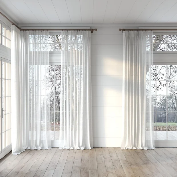 Photo of the fabric Scandinese Sand swatch by James Dunlop. Use for Sheer Curtains. Style of Plain, Sheer