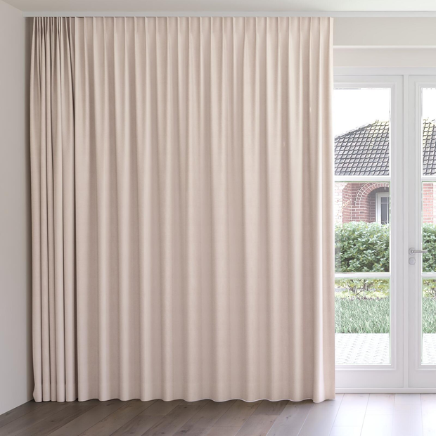 Photo of the fabric Borneo Uncoated Blush swatch by James Dunlop. Use for Curtains, Accessory, Top of Bed. Style of Stripe
