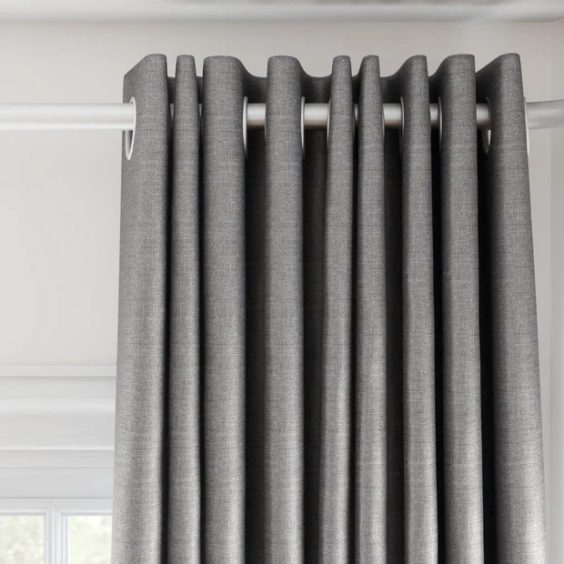 Photo of the fabric Stallion 2 Blackout Ash swatch by James Dunlop Essentials. Use for Curtains. Style of Plain, Texture