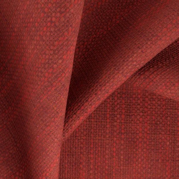 Photo of the fabric Troy Scarlet swatch by Zepel. Use for Upholstery, Accessory, Top of Bed. Style of Plain, Texture