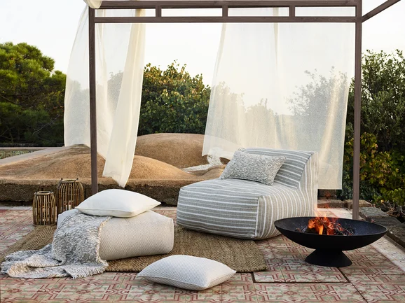 Photo of the fabric Ghirlando Outdoor Z611 02 in situ by Zinc. Use for Sheer Curtains. Style of Plain, Sheer