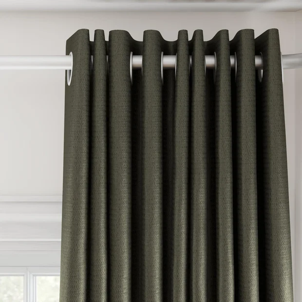Photo of the fabric Kennedy II Blackout Moss swatch by James Dunlop. Use for Curtains. Style of Plain, Texture