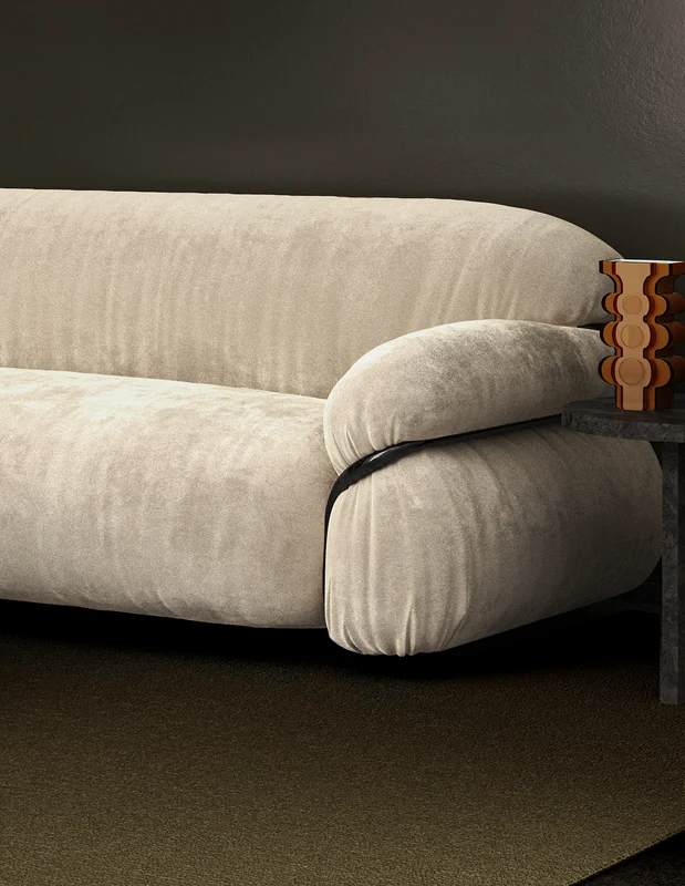 Photo of the fabric Supervio Onyx in situ by James Dunlop FibreGuard. Use for Upholstery, Accessory, Top of Bed. Style of Plain, Velvet