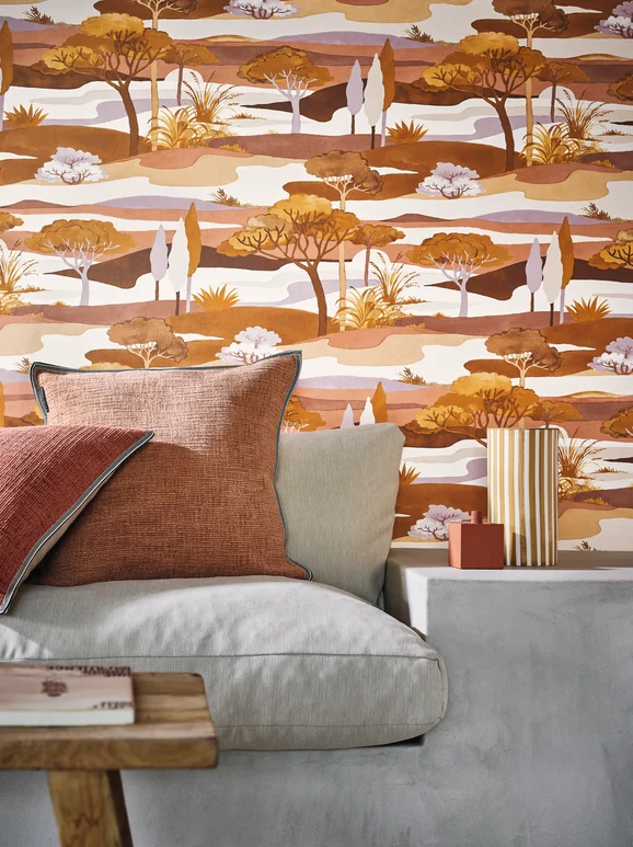 Photo of the fabric Cap Ferret Wp 7587 7587 0508 in situ by Casamance. Use for Wall Covering. Style of Floral And Botannical, Print