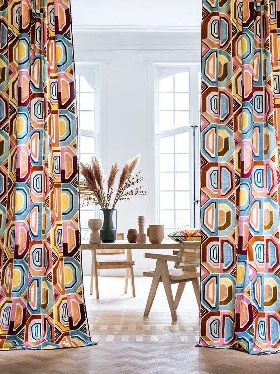 Photo of the fabric Mahlangu 4745 4745 0259 in situ by Casamance. Use for Curtains, Accessory. Style of Abstract, Embroidery