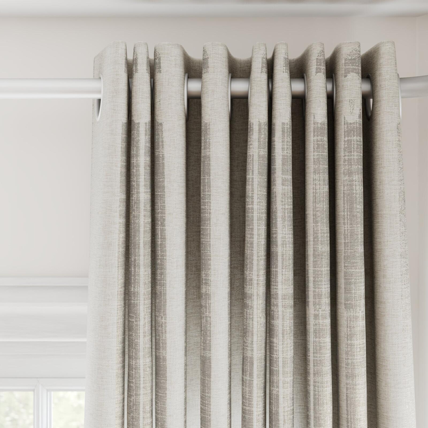 Photo of the fabric Envoy 2 Parchment 320cm swatch by James Dunlop Essentials. Use for Curtains, Accessory, Top of Bed. Style of Plain, Texture
