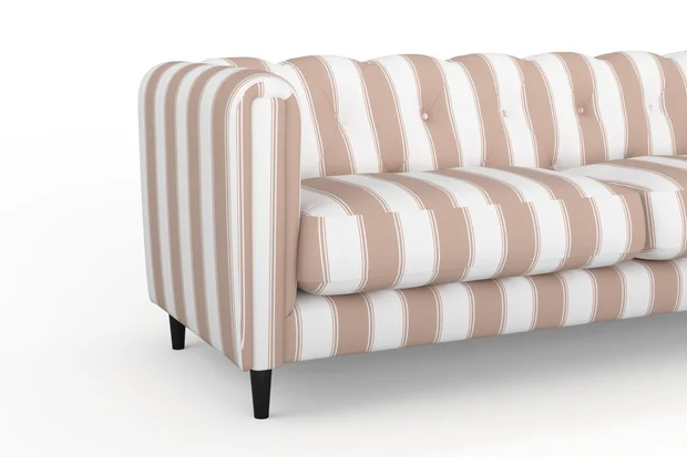 Photo of the fabric Perennial Stripe Blush swatch by James Dunlop. Use for Upholstery, Accessory. Style of Stripe, Taffeta