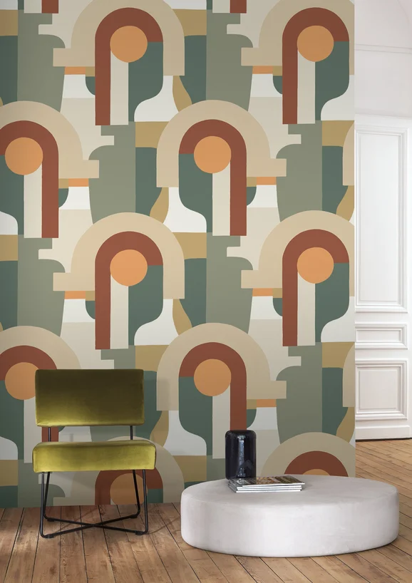 Photo of the fabric Pop Panel L 8846 8846 72 04 in situ by Casadeco. Use for Wall Covering, Wall Panel/Mural. Style of Abstract