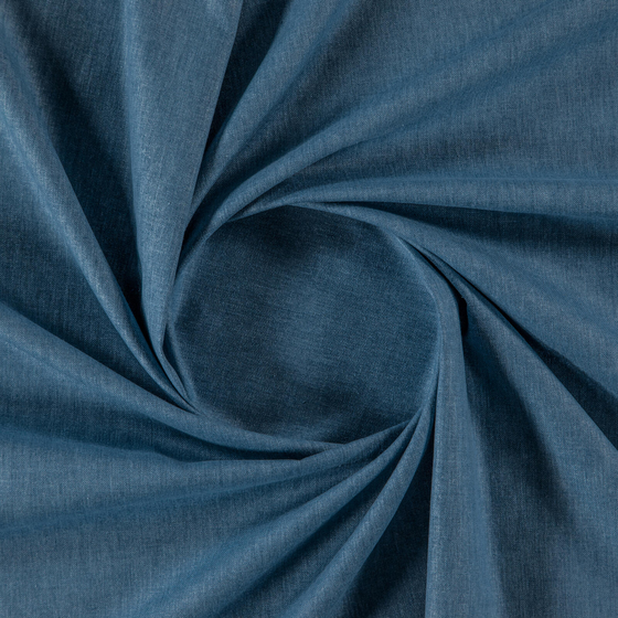 Photo of the fabric Navarra Denim swatch by Zepel. Use for Curtains, Upholstery, Accessory, Top of Bed. Style of Plain, Taffeta