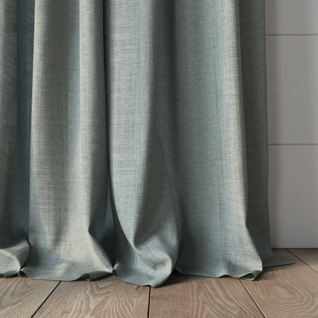 Photo of the fabric Envoy 2 Mist 320cm swatch by James Dunlop Essentials. Use for Curtains, Accessory, Top of Bed. Style of Plain, Texture