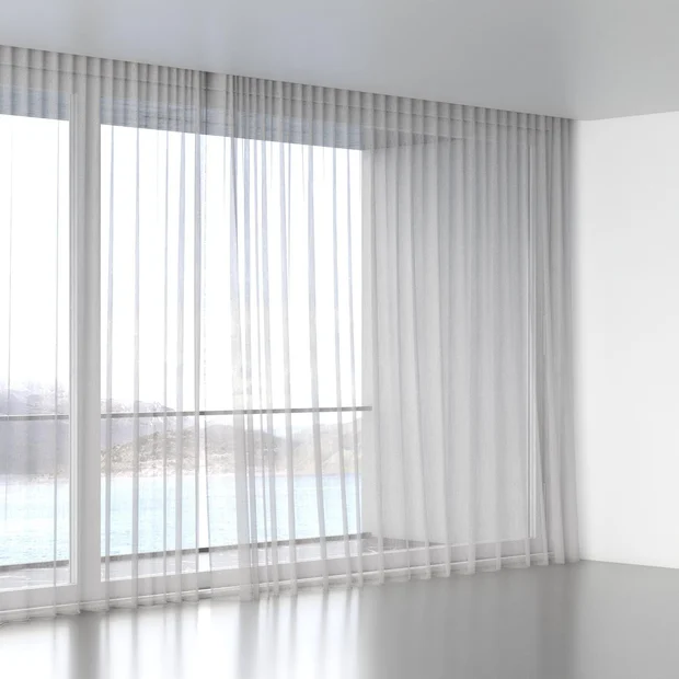 Photo of the fabric Vapour Dove Grey swatch by James Dunlop Essentials. Use for Sheer Curtains. Style of Plain, Sheer