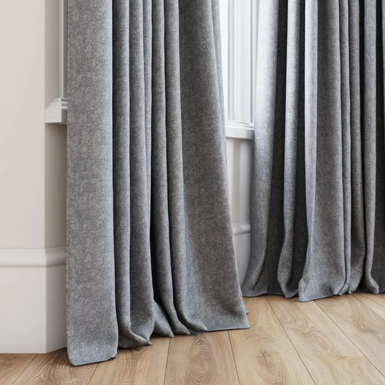 Photo of the fabric Avalon FR Blackout Steel swatch by James Dunlop Essentials. Use for Curtains. Style of Plain, Texture
