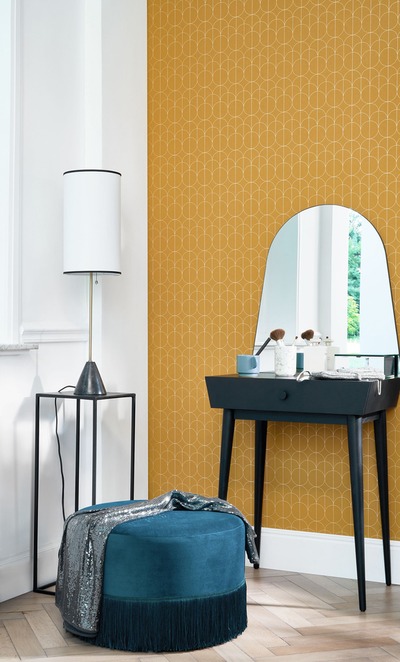 Photo of the fabric Reflet Wallpaper 8569 8569 71 19 in situ by Casadeco. Use for Wall Covering. Style of Geometric