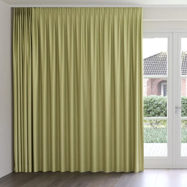 Photo of the fabric Luxe Pistachio swatch by James Dunlop Essentials. Use for Curtains, Accessory, Top of Bed. Style of Plain, Texture