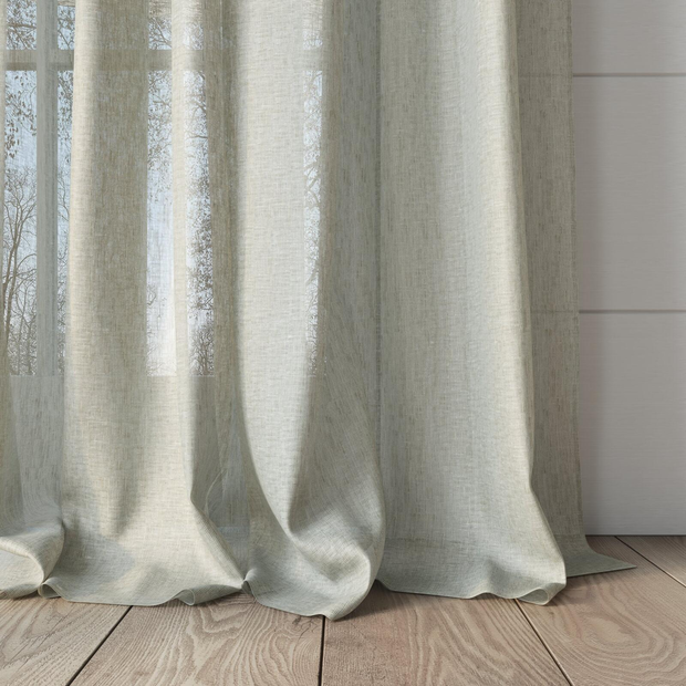 Photo of the fabric Lumiere Sage swatch by James Dunlop. Use for Sheer Curtains. Style of Plain, Sheer