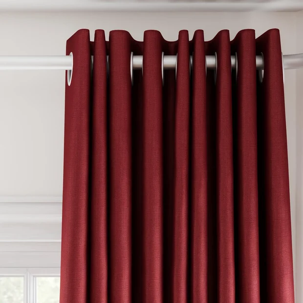Photo of the fabric Stallion 2 Blackout Bordeaux swatch by James Dunlop Essentials. Use for Curtains. Style of Plain, Texture