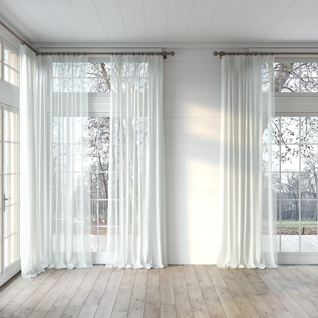 Photo of the fabric Foreshore Mist swatch by James Dunlop. Use for Sheer Curtains. Style of Plain, Sheer