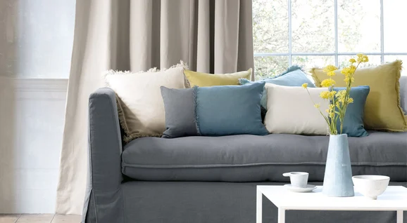 Photo of the fabric Geneva Vintage II V3064 56 in situ by Villa Nova. Use for Curtains, Upholstery, Accessory. Style of Plain