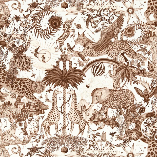 Photo of the fabric Paradise Lost Wallpaper W0216 4 swatch by Clarke & Clarke. Use for Wall Covering. Style of Animals And Birds, Uncoated Non-Woven