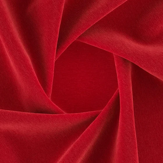 Photo of the fabric Geneva Strawberry swatch by Zepel FibreGuard. Use for Curtains, Upholstery, Accessory, Top of Bed. Style of Chenille, Plain