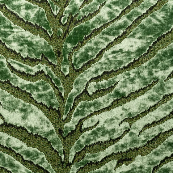 Photo of the fabric Bengal Tiger Palm Leaf swatch by Catherine Martin by Mokum. Use for Upholstery, Accessory. Style of Animals And Birds, Velvet