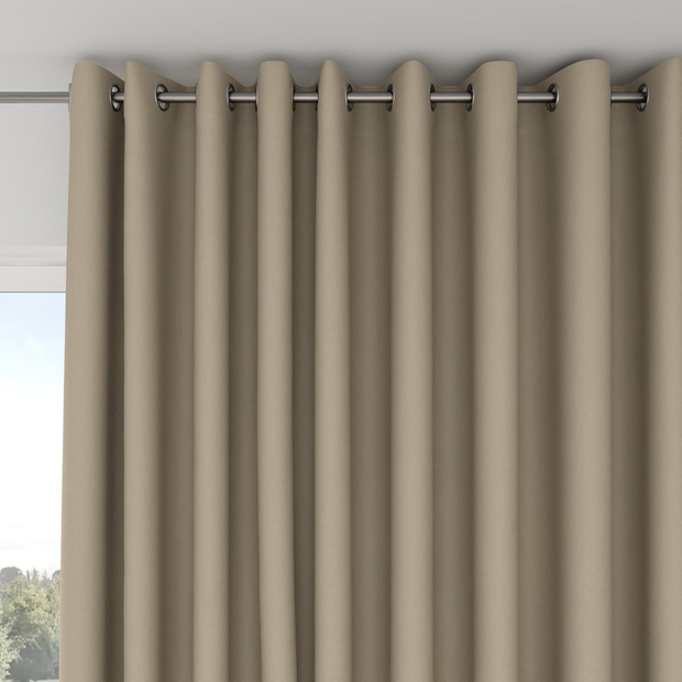 Photo of the fabric Satori Stonewash Jute swatch by Mokum. Use for Curtains, Upholstery Light Duty, Accessory, Top of Bed. Style of Plain, Texture