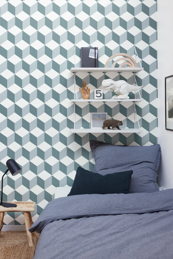 Photo of the fabric Be Happy Wallpaper 10332 60 69 in situ by James Dunlop. Use for Wall Covering. Style of Geometric