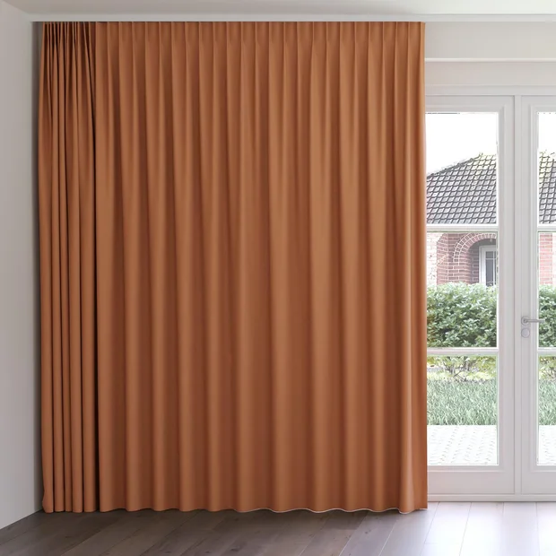 Photo of the fabric Oakley FR Brick swatch by James Dunlop. Use for Curtains. Style of Plain, Texture