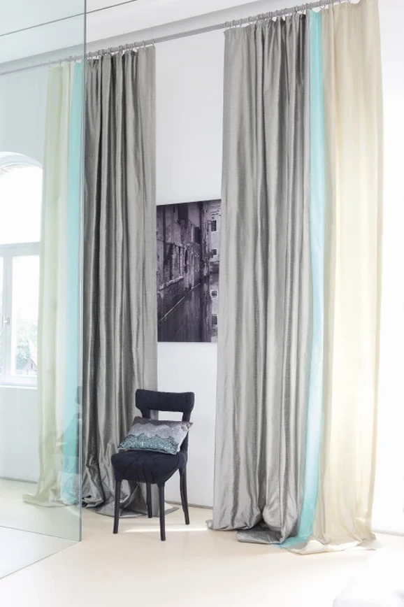 Photo of the fabric Luxe Bamboo in situ by James Dunlop Essentials. Use for Curtains, Accessory, Top of Bed. Style of Plain, Texture