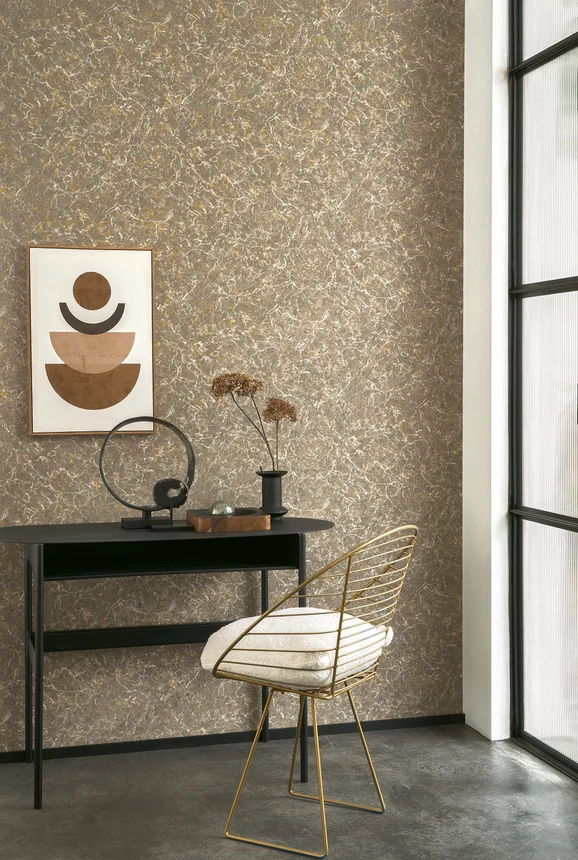 Photo of the fabric Marbre Wallpaper 8808 8808 65 06 in situ by Casadeco. Use for Wall Covering. Style of Abstract