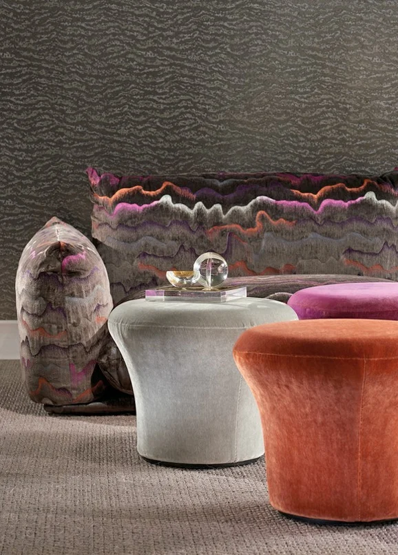 Photo of the fabric Barriere Z446 01 in situ by Zinc. Use for Curtains, Upholstery, Accessory. Style of Velvet