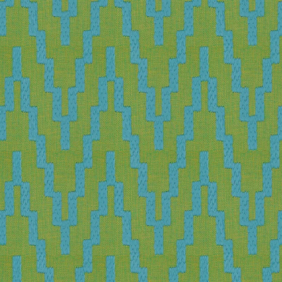 Photo of the fabric Running Iguana swatch by Zepel FibreGuard Outdoor. Use for Curtains, Upholstery, Accessory, Top of Bed. Style of Embroidery, Geometric