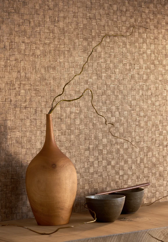 Photo of the fabric Damier Wallpaper 8625 8625 74 27 in situ by Casadeco. Use for Wall Covering. Style of Floral And Botannical