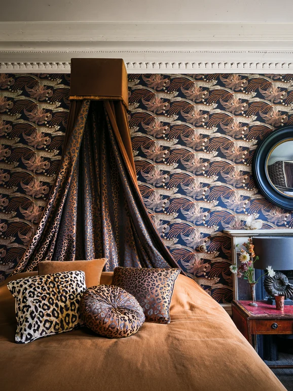 Photo of the fabric Saskia Reversible 8012 01 in situ by Romo. Use for Curtains, Accessory. Style of Floral And Botannical, Print