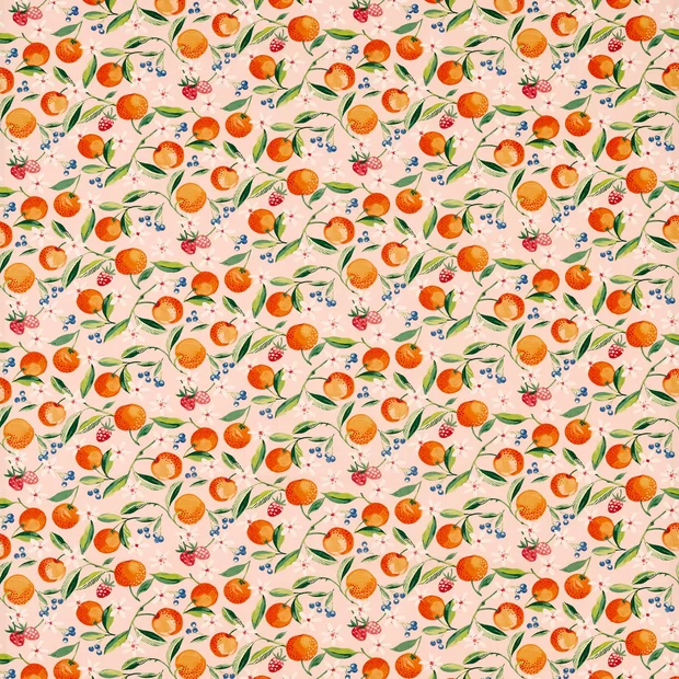 Photo of the fabric Orange Blossom F1784 1 swatch by Clarke & Clarke. Use for Curtains, Upholstery Light Duty, Accessory. Style of Floral And Botannical, Print