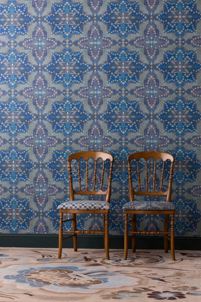 Digital printing onto embossed vinyl | Majorelle Wallpaper colour Sapphire by Catherine Martin by Mokum