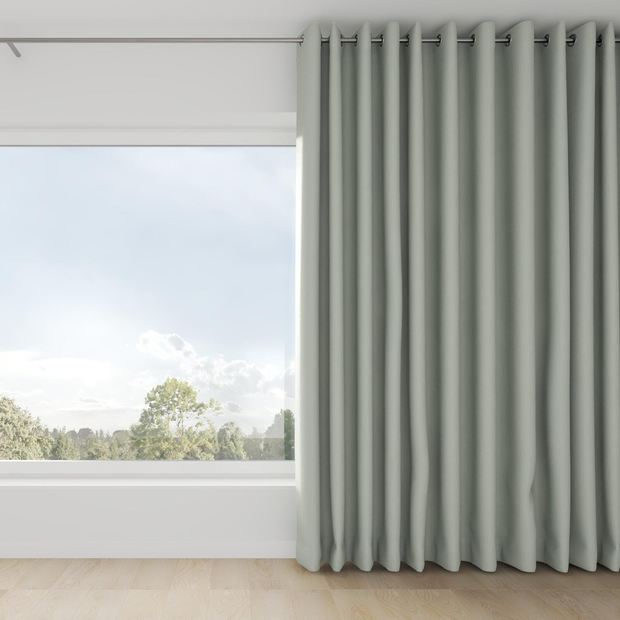 Photo of the fabric Satori Stonewash Willow swatch by Mokum. Use for Curtains, Upholstery Light Duty, Accessory, Top of Bed. Style of Plain, Texture