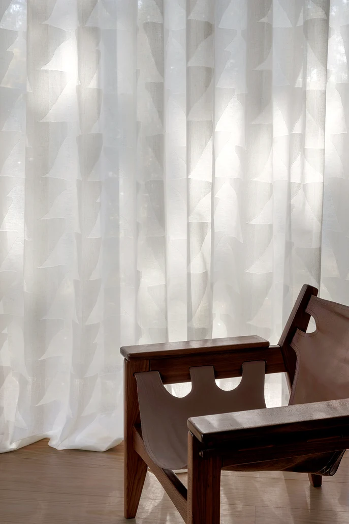 Sheer curtain fabric in mid-century modern setting