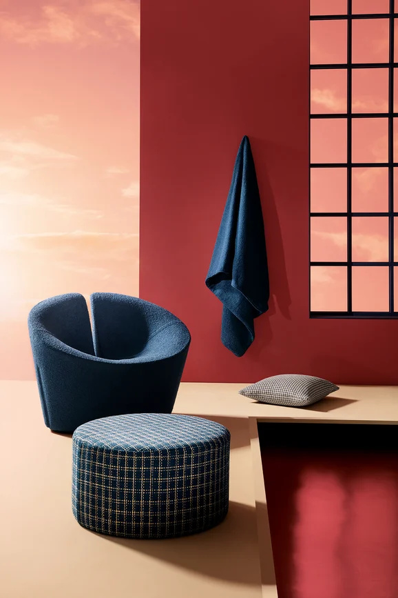 Photo of the fabric Check In/Outdoor K5246 04 in situ by Kirkby Design. Use for Upholstery, Accessory. Style of Stripe