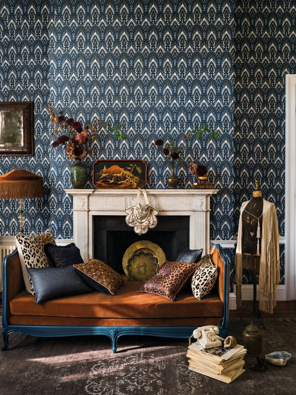 Photo of the fabric Lolana W452 05 in situ by Romo. Use for Wall Covering. Style of Floral And Botannical